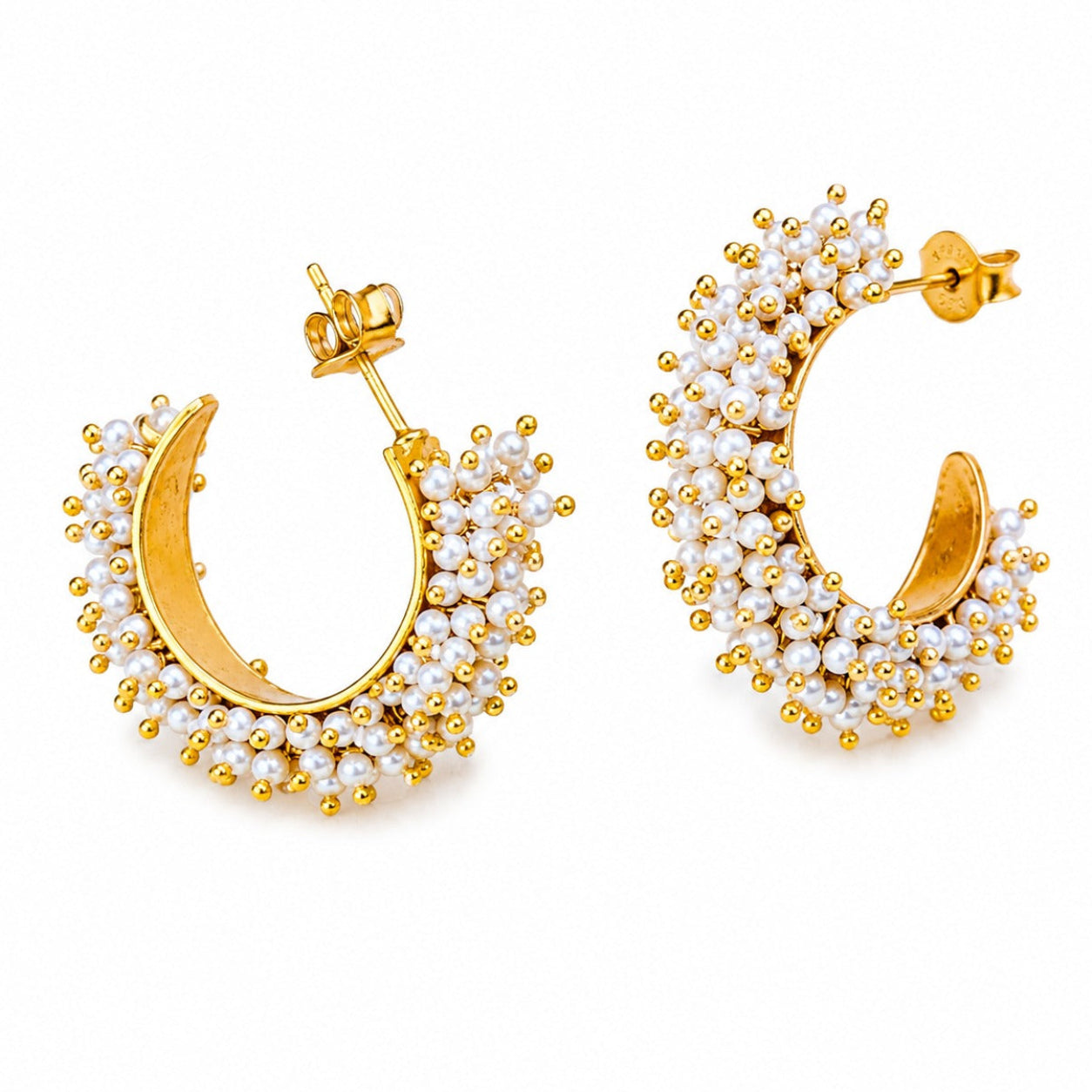 25  Silver Gold-Plated Pearl Hoop Earrings for Women