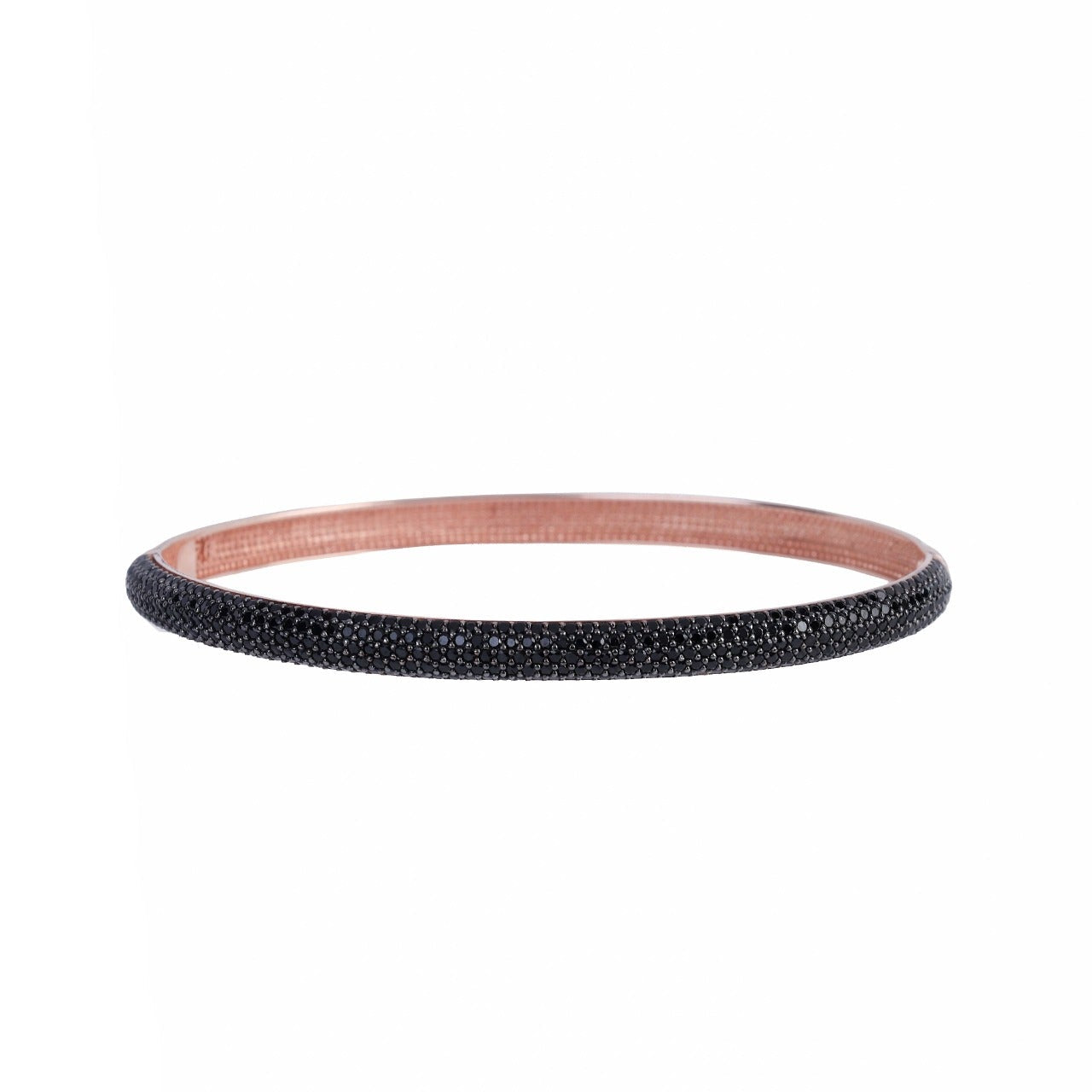 925 Silver Black Stone Pave Bangle Bracelet – Rose Gold Finish
