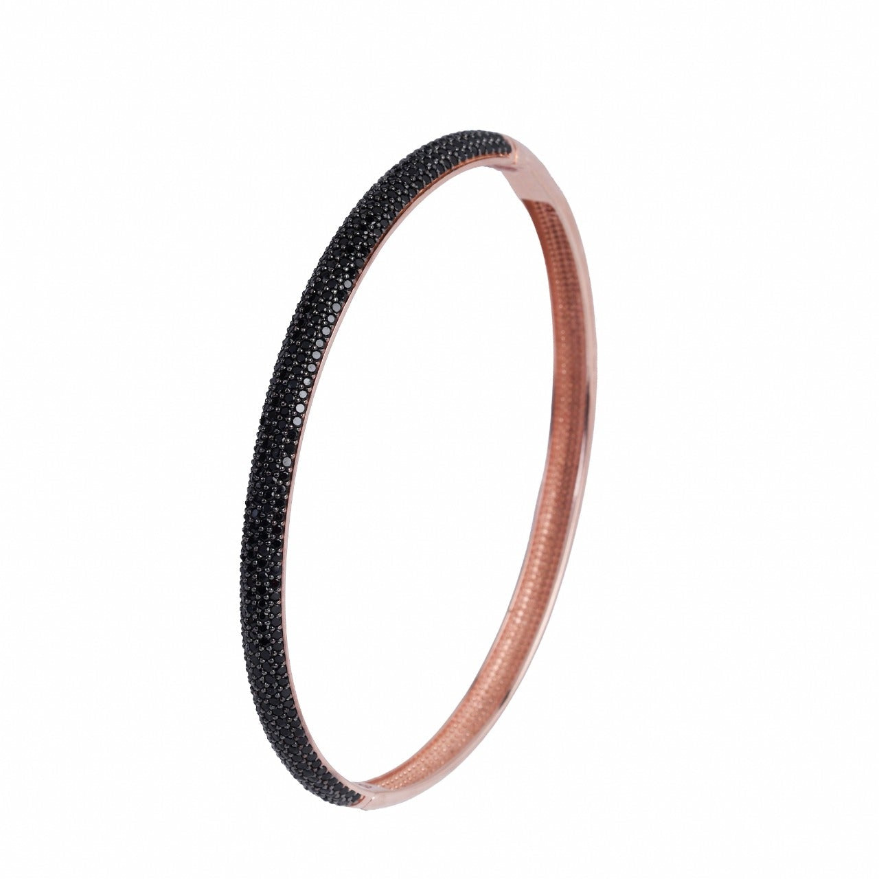 925 Silver Black Stone Pave Bangle Bracelet – Rose Gold Finish